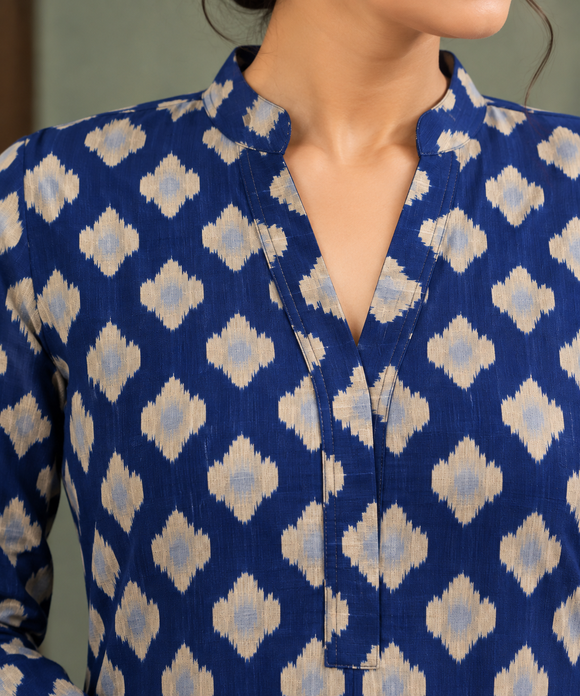 Navy Blue Ethnic Motif Printed Tunic & Trouser Co-ord Set - View 8