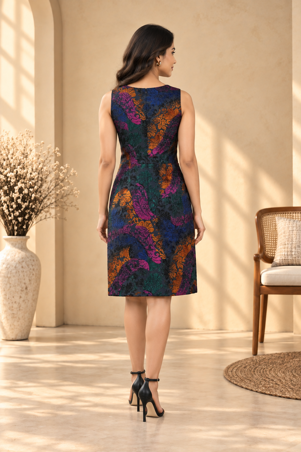 Multicolor Velvet Floral Sheath Dress - View 3