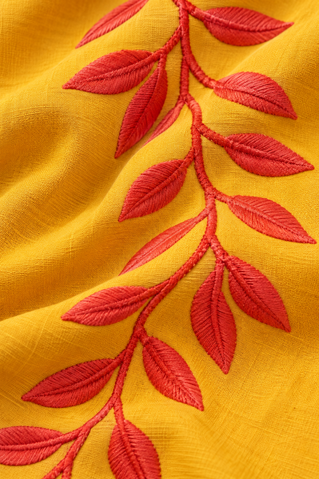 VedAarna Women Mustard Yellow Leaf Embroidered V-Neck Three-Quarter Sleeve Top - View 7