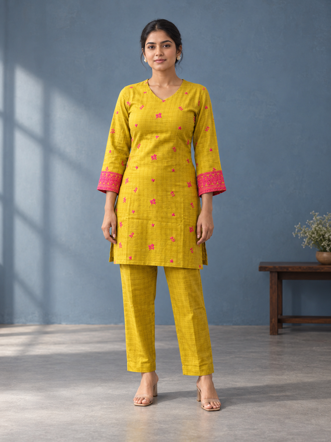 Mustard Yellow Embroidered Kurta & Pant Set