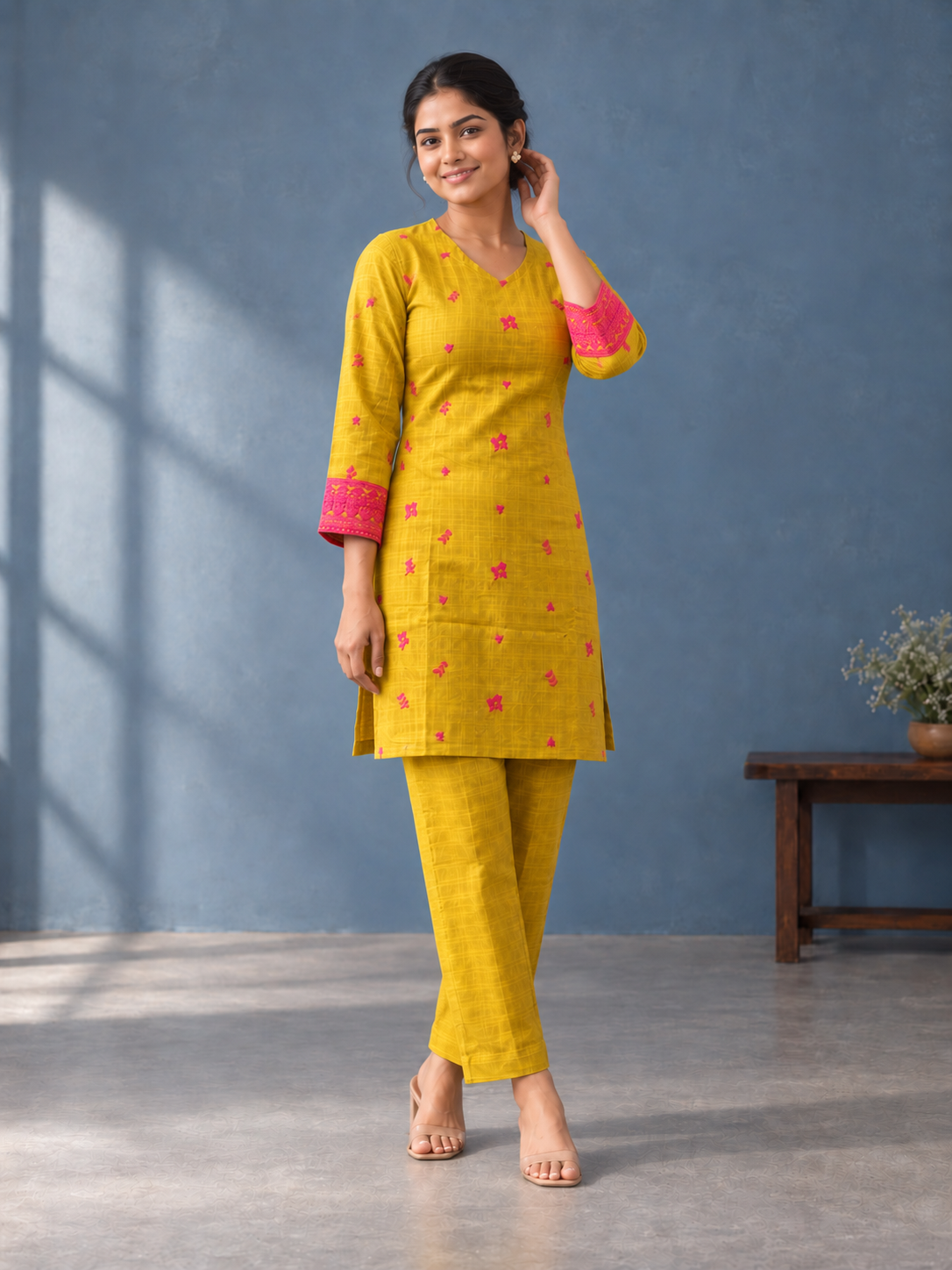 Mustard Yellow Embroidered Kurta & Pant Set - View 4