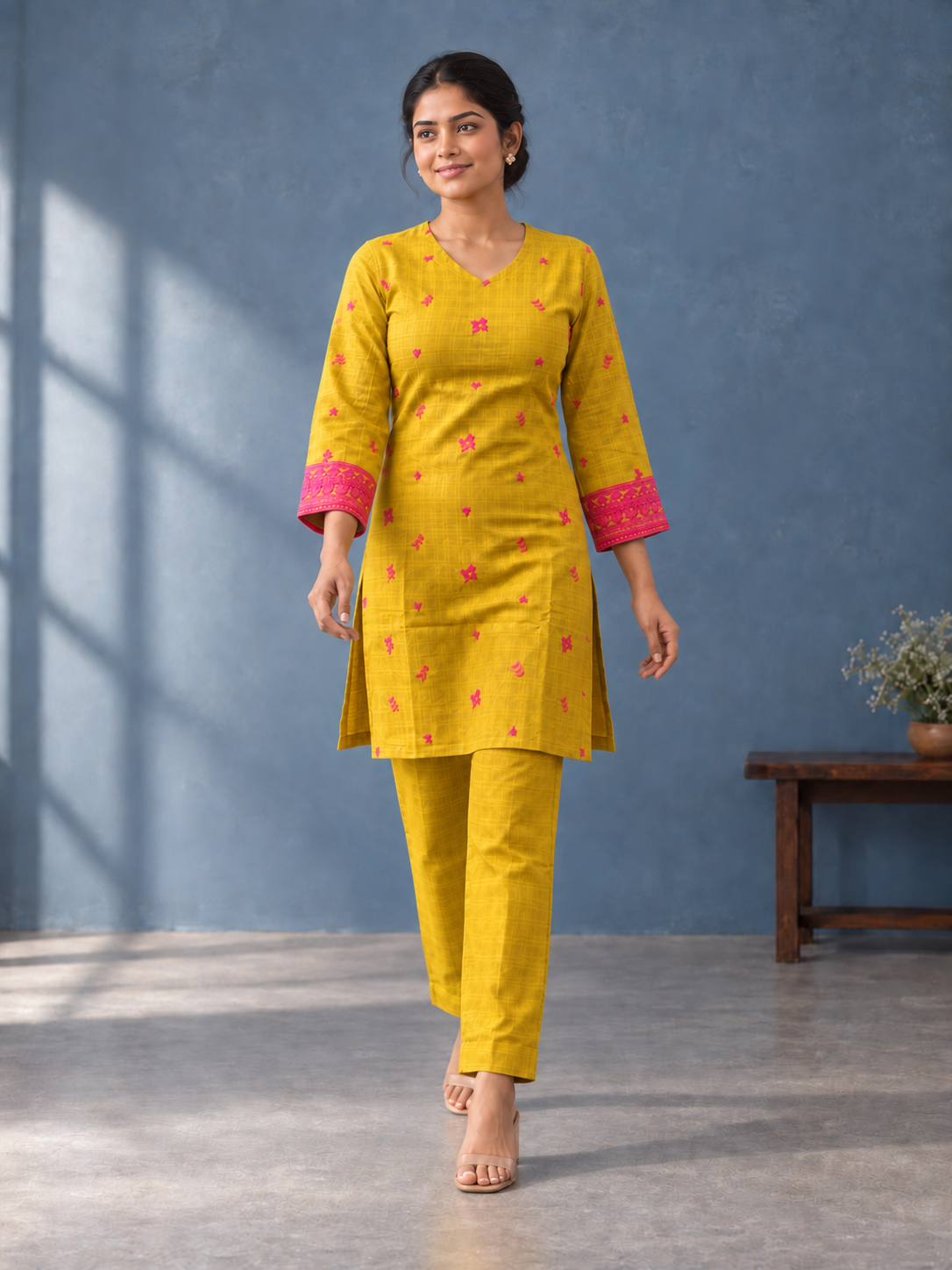 Mustard Yellow Embroidered Kurta & Pant Set - View 5