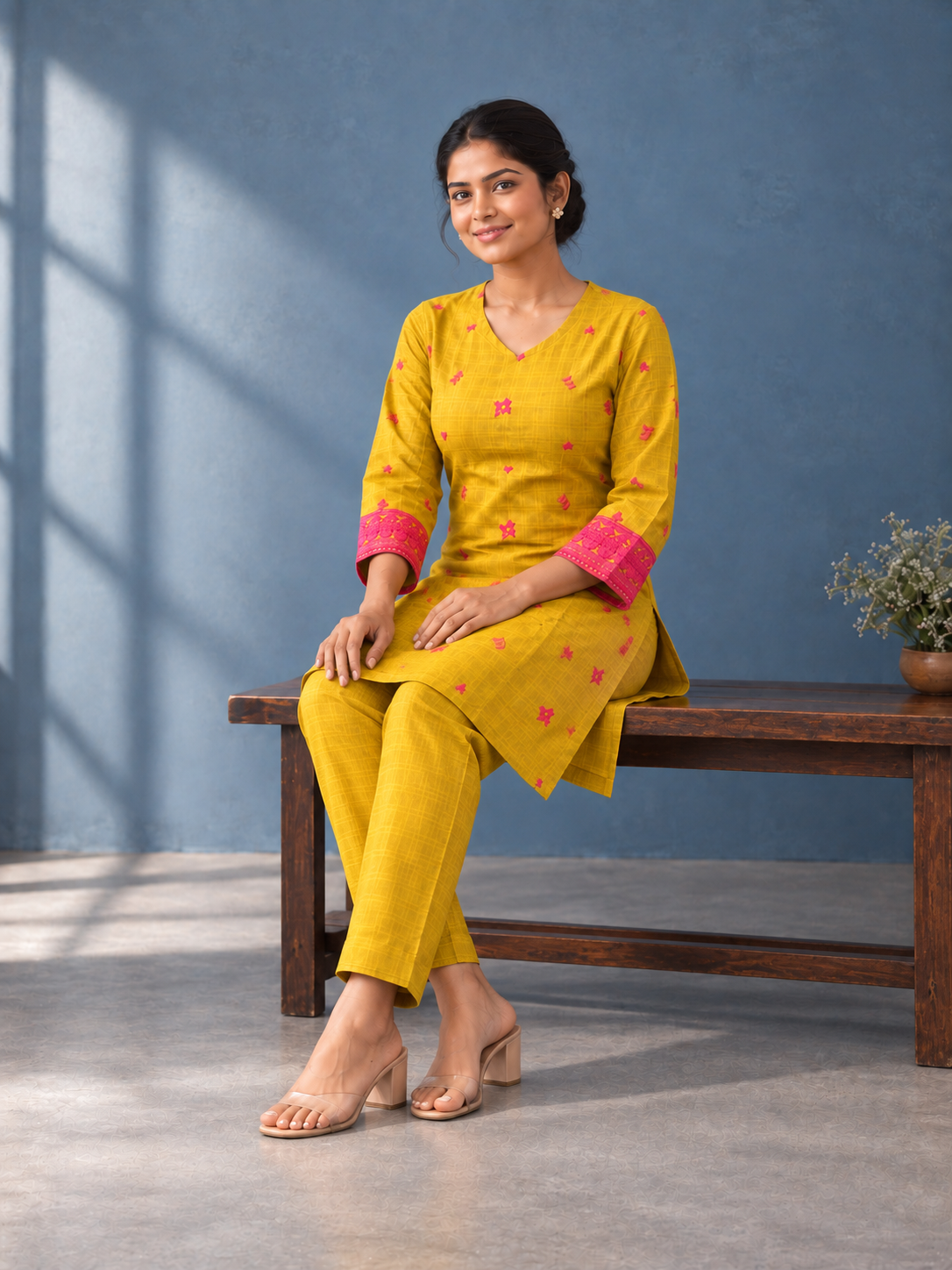 Mustard Yellow Embroidered Kurta & Pant Set - View 6