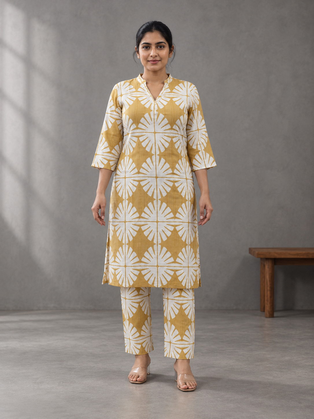 Mustard Geometric Print Kurta & Pant Set