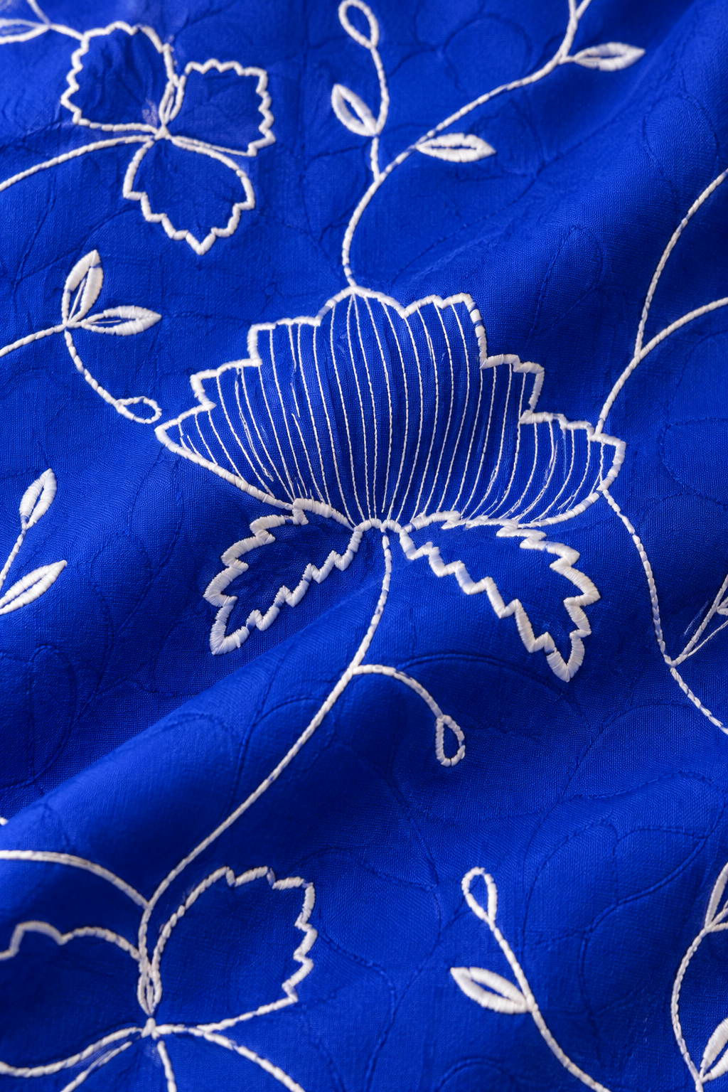 Royal Blue Floral Embroidered Chanderi Kurta Pant Set - View 7