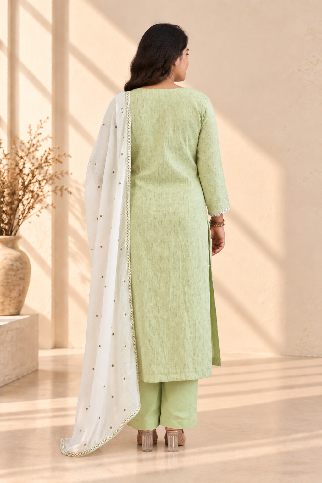 Pista Green Embroidered Three-Piece Kurta Set - View 3