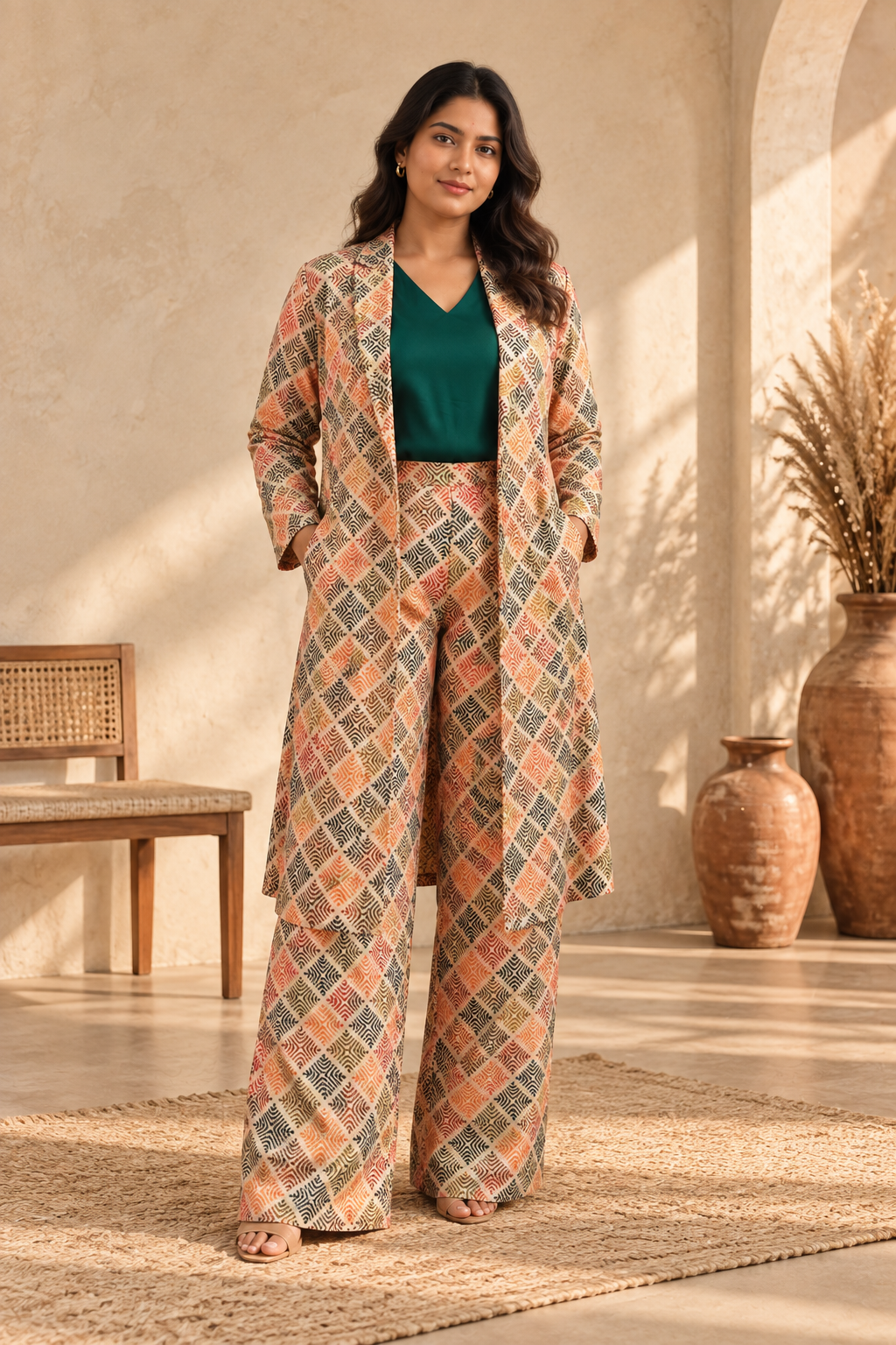 Multicolor Geometric Print Three-Piece Co-ord Set - View 4