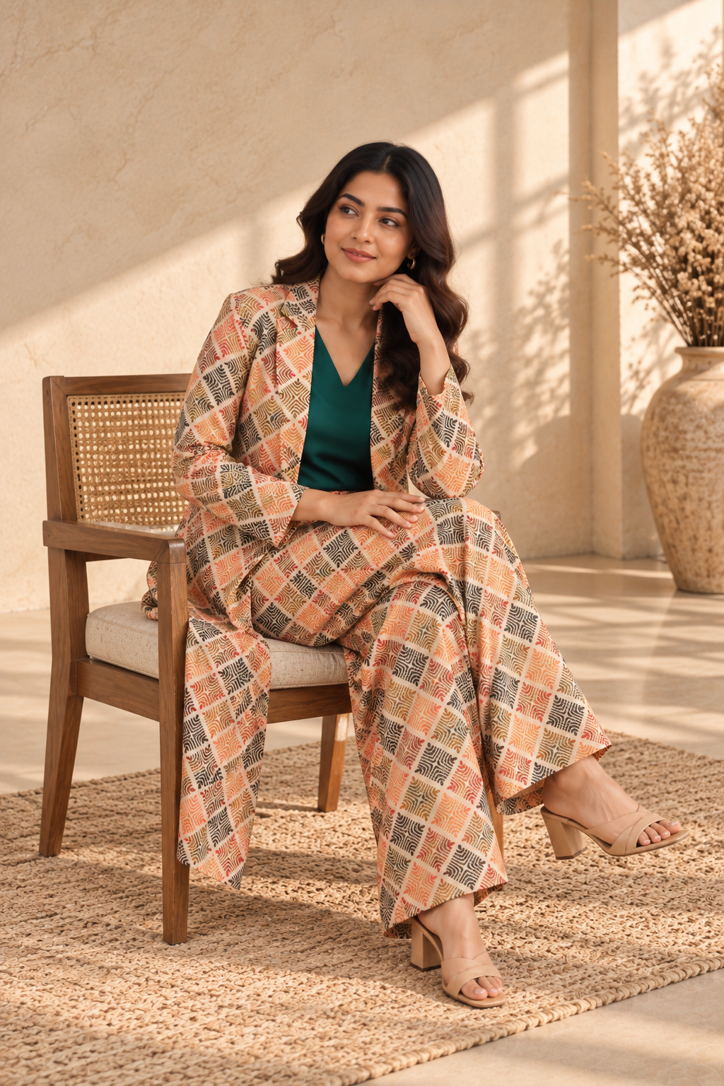 Multicolor Geometric Print Three-Piece Co-ord Set - View 6